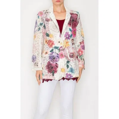 Origami Women's Lace Floral Blazer In Beige In Multi