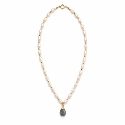 Origin Of Hearts Women's Neutrals / Gold / White Isola Necklace – Freshwater Pearl & Labradorite Pendant Necklace In Gold/white