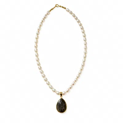 Origin Of Hearts Women's Neutrals Noir Pearl Necklace – Freshwater Pearl & Amethyst Pendant Necklace In Purple/yellow