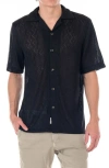 Original Paperbacks Capri Geometric Pointelle Knit Camp Shirt In Black