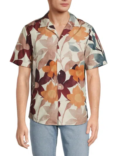 Original Paperbacks Men's Florence Floral Camp Shirt In Beige Multi