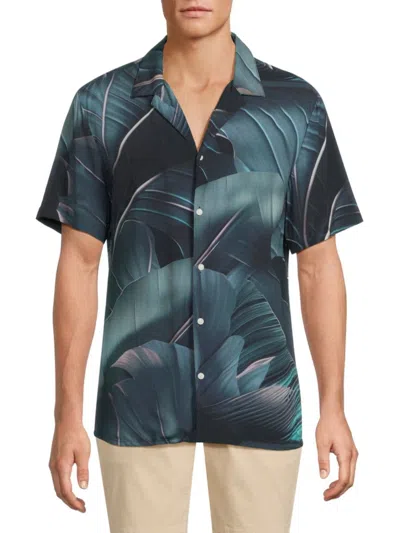 Original Paperbacks Men's Rio Leaf Print Camp Shirt In Black