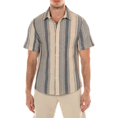 Original Paperbacks Perth Stripe Short Sleeve Button-up Shirt In Tan Navy