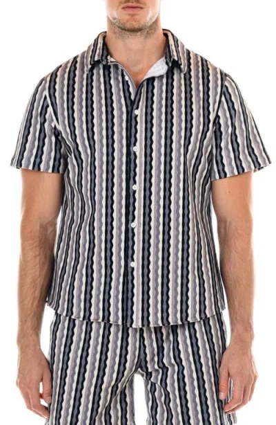 Original Paperbacks Riviera Stripe Short Sleeve Button-up Knit Shirt In Brown