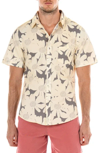 Original Paperbacks Tropical Floral Print Short Sleeve Shirt In Beige