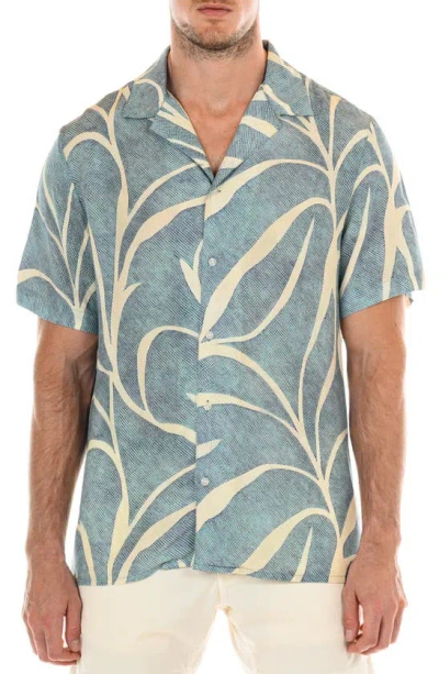 Original Paperbacks Tropical Leaf Print Camp Shirt In Blue