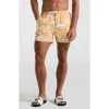 Original Penguin 5 All Over Print Monstera Swim Trunk In Jurassic Gold