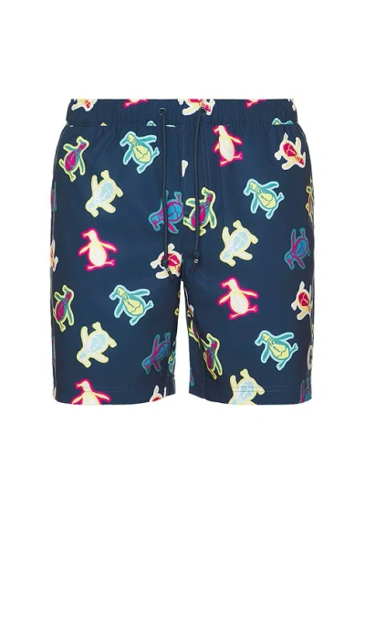 Original Penguin 7 All Over Print Pete Swim Shorts In 蓝色鞋翼 & 青色
