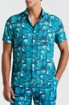 Original Penguin Mens Agave Shirt Mens Volley Agave Swim Trunks In Blue