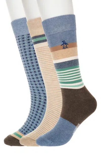 Original Penguin Assorted 3-pack Crew Socks In Brown