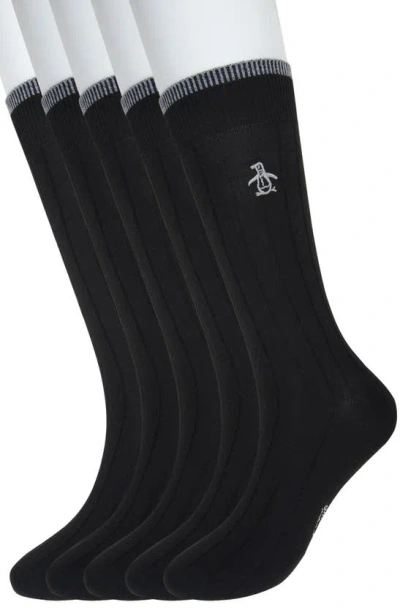 Original Penguin Assorted 5-pack Rib Dress Socks In Black