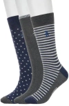 Original Penguin Augustin Stripe Assorted 3-pack Crew Socks In Gray