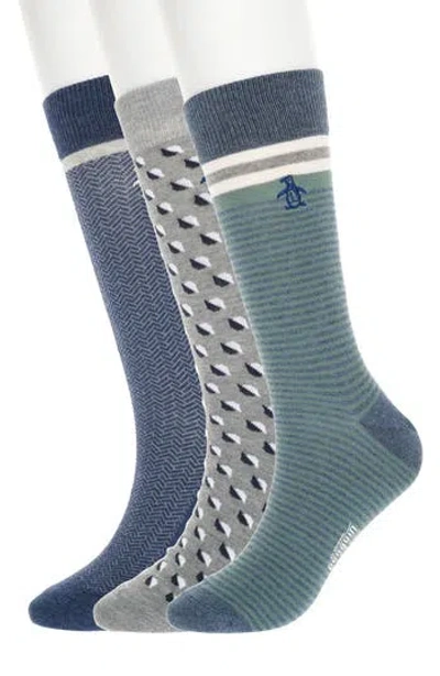 Original Penguin Basic Stripe 3-pack Assorted Crew Socks In Multi