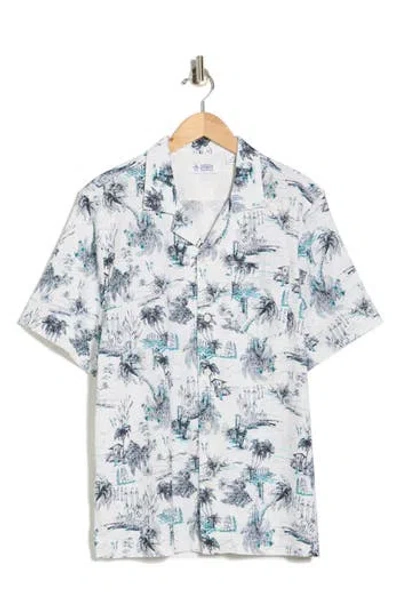 Original Penguin Beach Print Linen & Cotton Blend Camp Shirt In Blue