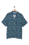 Original Penguin Beach Print Slim Fit Camp Shirt In Blue Wing Teal