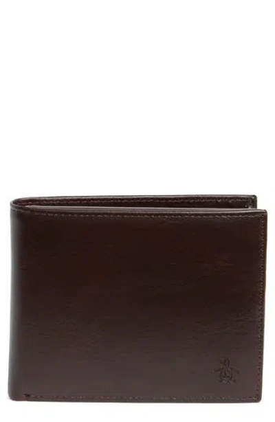 Original Penguin Bifold Leather Id Wallet In Brn