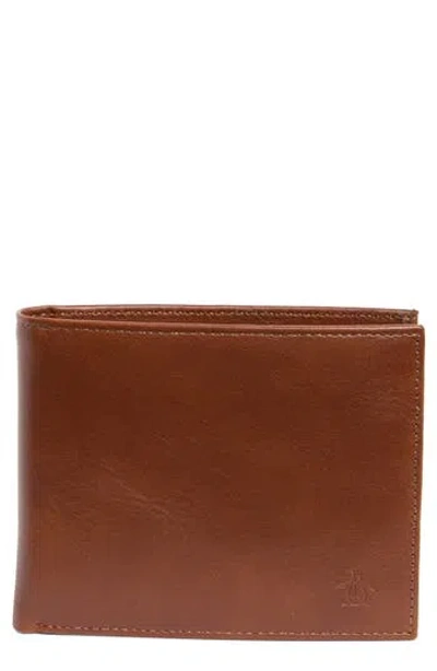 Original Penguin Bifold Leather Id Wallet In Brown