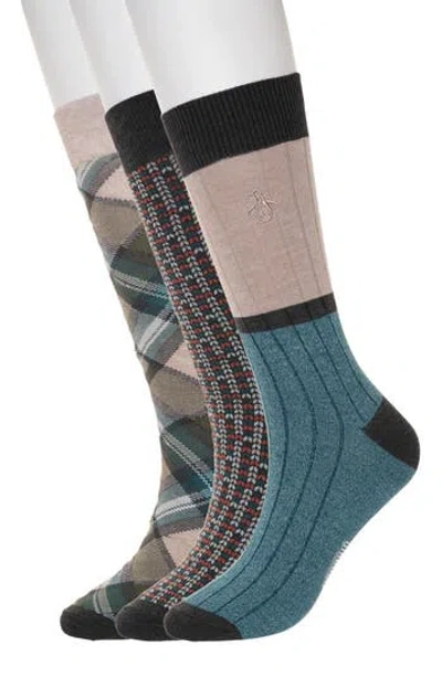 Original Penguin Birdseye Mini Assorted 3-pack Crew Socks In Green