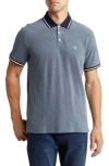 Original Penguin Birdseye Tipped Cotton Piqué Polo In Faded Denim/dk Sapphire