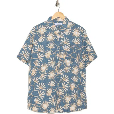 Original Penguin Botanical Short Sleeve Button-up Shirt In Blue Wing Teal