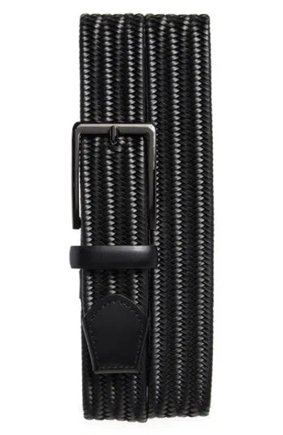 Original Penguin Braided Stretch Leather Belt In Black
