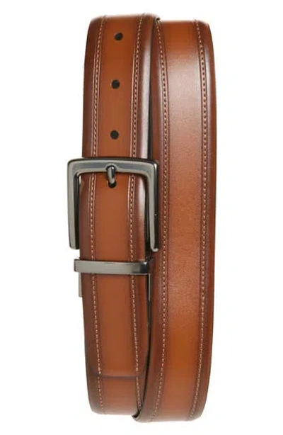 Original Penguin Brownie Reversible Leather Belt In Tan/black