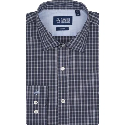 Original Penguin Camden Plaid Stretch Cotton Slim Fit Dress Shirt In Blue