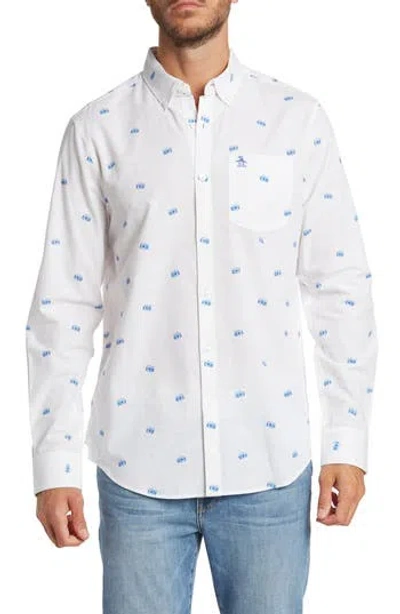 Original Penguin Camera Print Woven Shirt In Bright White