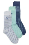 Original Penguin Cecil Stripe 3-pack Crew Socks In Blue