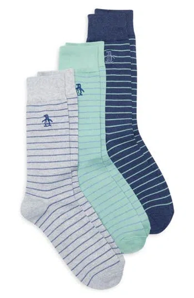Original Penguin Cecil Stripe 3-pack Crew Socks In Blue