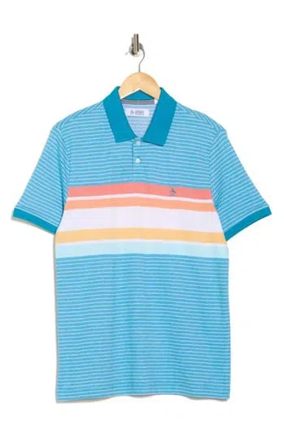 Original Penguin Chest Stripe Birdseye Piqué Polo In Mosaic Blue