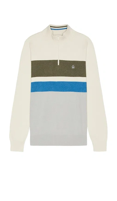 Original Penguin Chest Stripe Quarter Zip In Grey