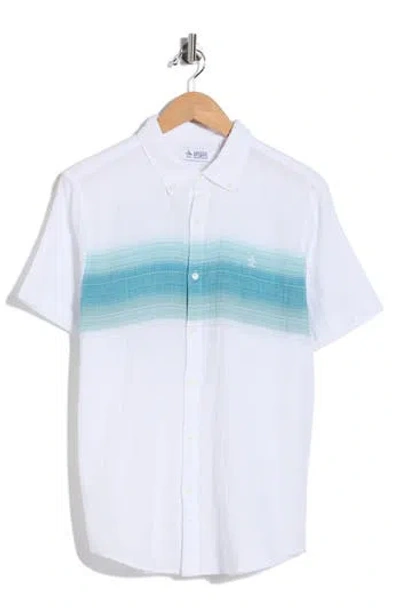 Original Penguin Chest Stripe Short Sleeve Crinkle Button-down Shirt In White