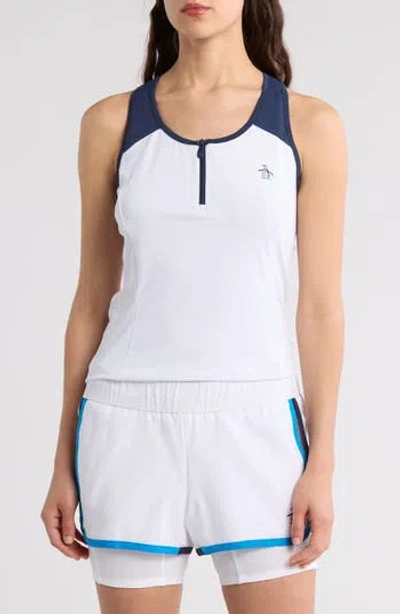 Original Penguin Colorblock Crossback Tank In Bright White