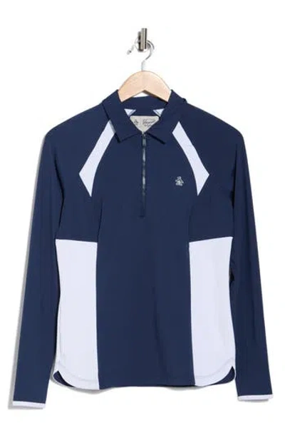 Original Penguin Colorblock Half Zip Polo In Blue