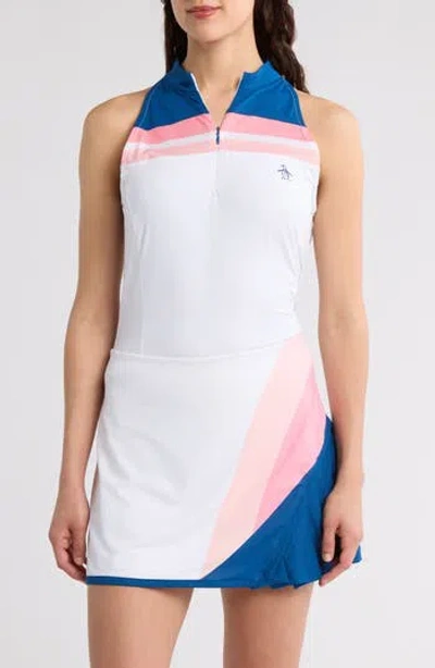 Original Penguin Colorblock Quarter Zip Tank In Bright White