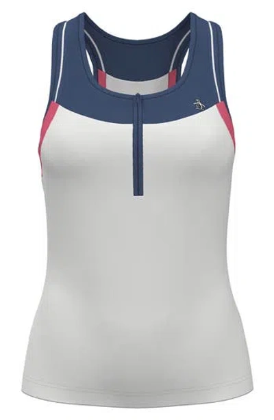 Original Penguin Colorblock Quarter-zip Tank In White