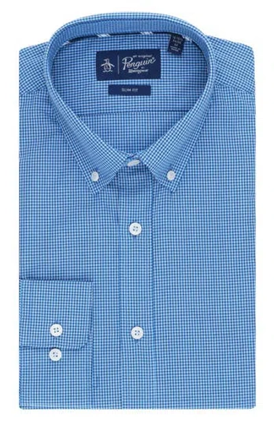 Original Penguin Compact Check Slim Fit Dress Shirt In Blue