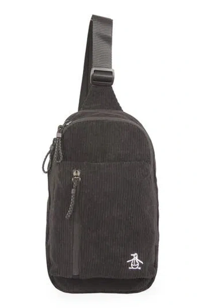 Original Penguin Corduroy Sling Bag In Black