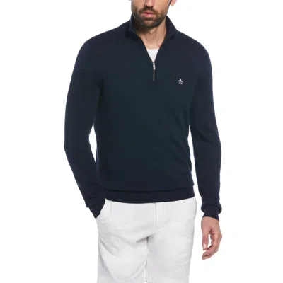 Original Penguin Cotton .25 Zip Sweater In Poseidon Blue In Multi