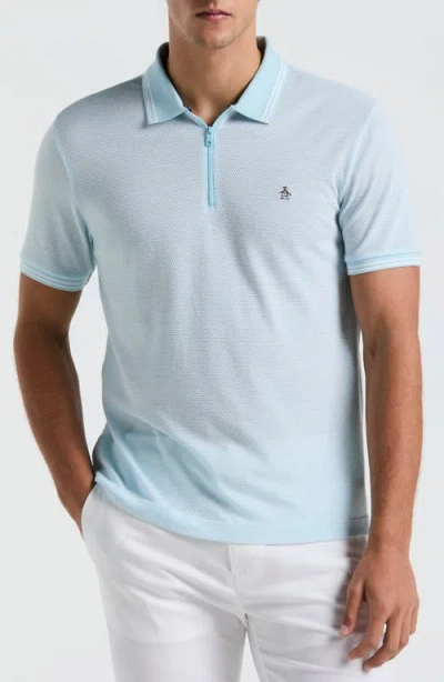 Original Penguin Cotton Blend Jacquard Zip Polo In Crystal Blue