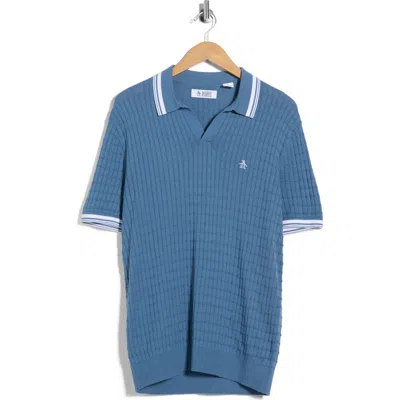 Original Penguin Cotton Grid Knit Polo In Blue
