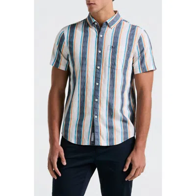 Original Penguin Crinkle Stripe Short Sleeve Button-up Shirt In Blue Wing Teal