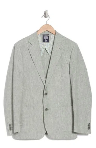 Original Penguin Crosshatch Notch Lapel Linen & Cotton Sport Coat In White/green