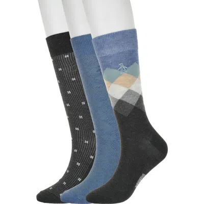 Original Penguin Diamond Check Assorted 3-pack Crew Socks In Blue