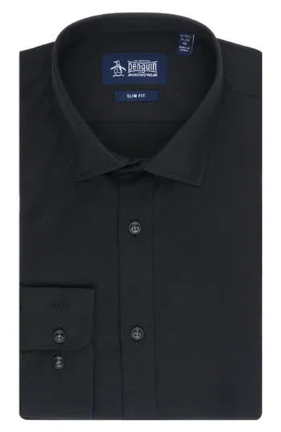 Original Penguin Diamond Dobby Slim Fit Dress Shirt In Black