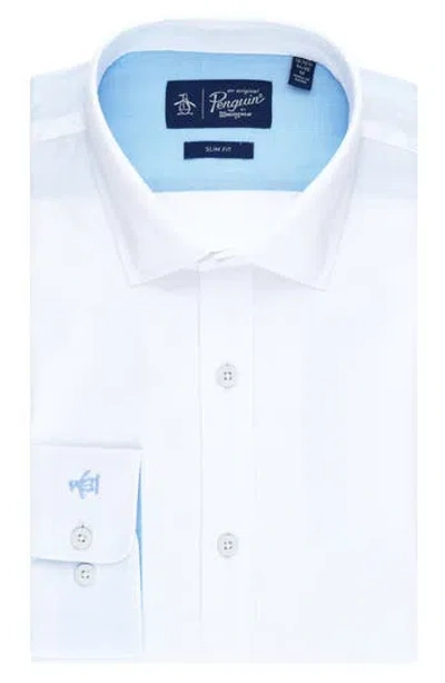 Original Penguin Diamond Dobby Slim Fit Dress Shirt In White