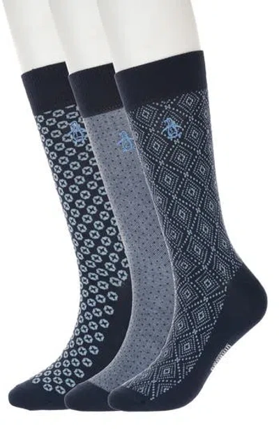 Original Penguin Diamond Lattice Assorted 3-pack Crew Socks In Blue