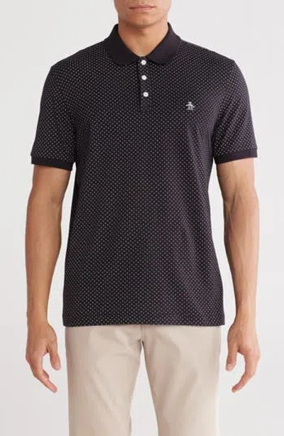 Original Penguin Ditsy Diamond Cotton Jersey Polo In True Black