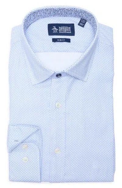 Original Penguin Dobby Geo Print Slim Fit Button Up Shirt In Blue
